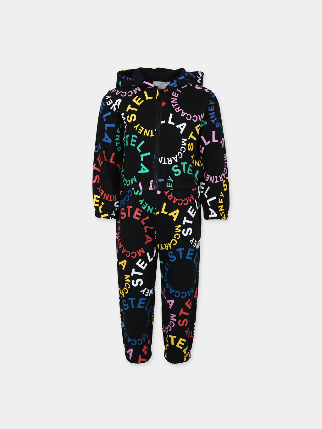 Black sports suit for girl with multicolor logo